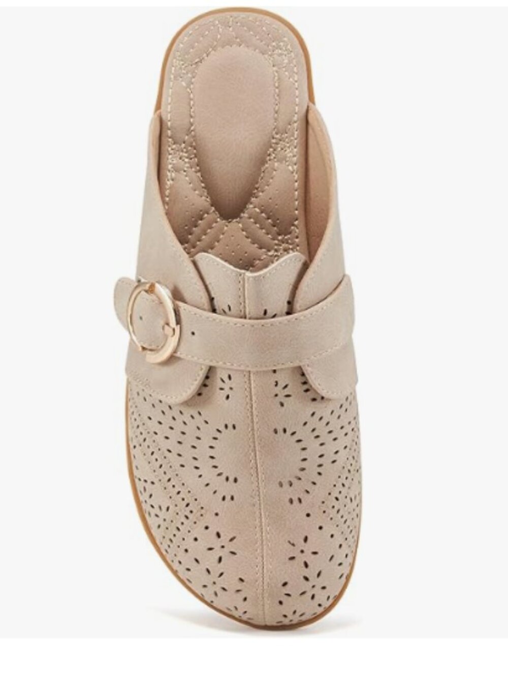 Alicegana Mules - Laser Cut-Out W/ Side Buckle Accent-Beige, sz.8, New
